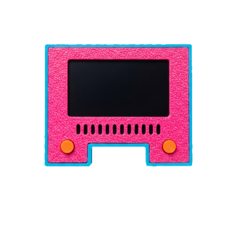 Neon Mini TV, cyan shell and hot-pink screen